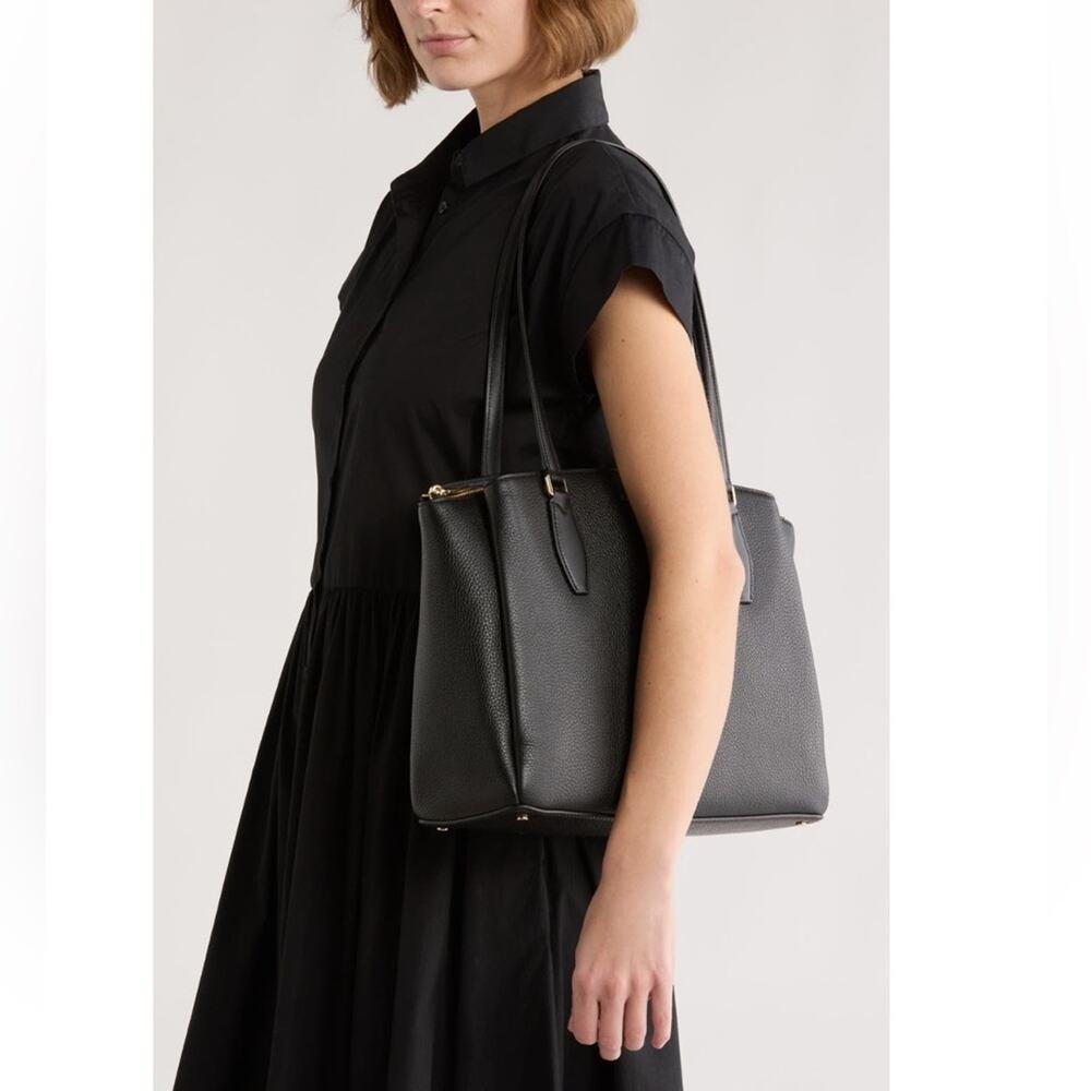 Kate Spade Monet Large Triple Compartment Tote with black pebbled leather